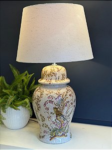 Abajur - Cerâmica - Off White e Colorido - Com Cúpula