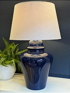 Abajur - Cerâmica - Azul Escuro - com Cúpula