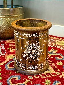Vaso em Madeira - Pintado á Mão - 23CM