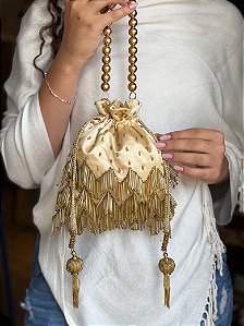 Bolsa Saquinho - Miçangas - Champagne
