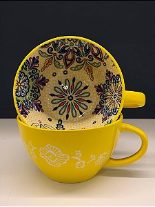 Bowl com Alça - Cerâmica - Amarelo e Colorido