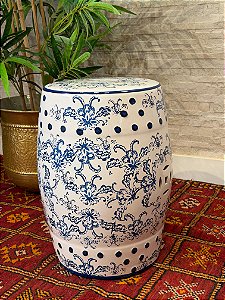 Seat Garden - Banco - Cerâmica - Flores - Azul e Branco