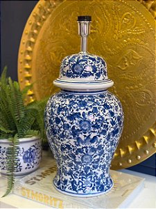 Abajur - Cerâmica - Azul e Branco - Sem Cúpula