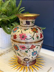 Vaso - Decorativo - Latão - Branco e Colorido - 23CM