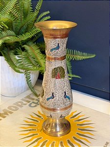 Vaso - Decorativo - Latão -Branco e Colorido - 25CM