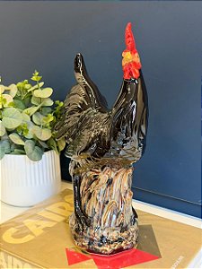 Galo Decorativo - Cerâmica - Preto - 36CM