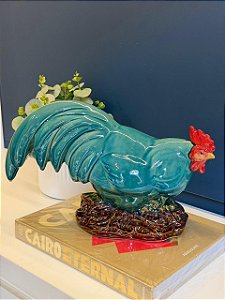 Galo Decorativo - Cerâmica - Turquesa - 24CM