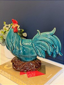 Galo Decorativo - Cerâmica - Turquesa - 30CM