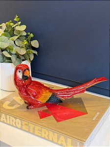 Escultura Arara - Decorativa - Cerâmica - Vermelho e Colorido