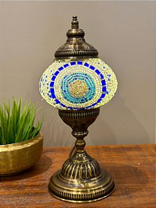 Luminária Turca Mosaico M Branca e Azul