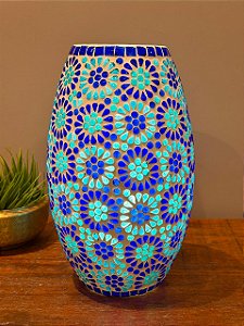 Luminária Turca em Mosaico - Vidro - Azul e turquesa - 31cm