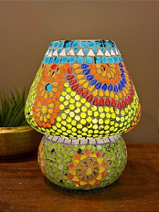 Luminária Turca em Mosaico - Vidro - Colorido - 23cm