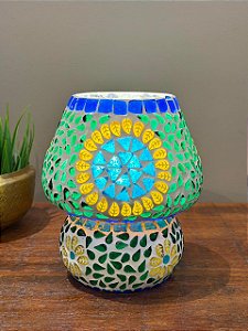 Luminária Turca em Mosaico - Vidro - Colorido - 16cm
