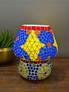 Luminária Turca em Mosaico - Vidro - Colorido - 16cm