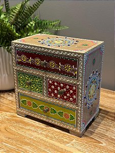 Gaveteiro Decorativo - Porta Joias - Madeira - Pintado á mão - Colorido - 19X12CM