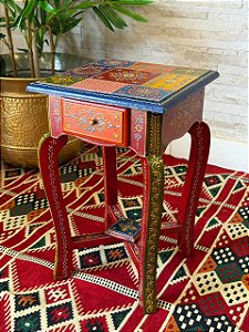 Mesa Gaveteiro - Madeira - Pintado á mão - Colorido - 45CM