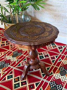 Mesa Madeira Entalhada - Aplique em Metal