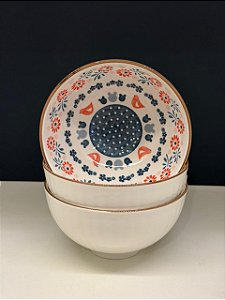 Bowl - Cerâmica - Azul e Vermelho - Tamanho Médio