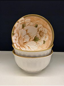 Bowl - Cerâmica - Bege e Verde - Tamanho Médio