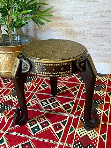 Mesa - Madeira - Marchetado em Metal - Marrom e Dourado