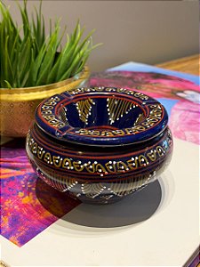 Cinzeiro Marroquino - Pintado á mão - Azul Escuro - 13CM