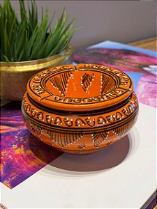 Cinzeiro Marroquino - Pintado á mão - Laranja - 13CM