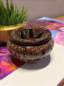 Cinzeiro Marroquino - Pintado á mão - Preto - 13CM