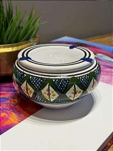 Cinzeiro Marroquino - Pintado á mão - Branco e Verde - 13CM