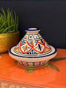 Tagine Saleiro Marroquino - Cerâmica - Pitando à mão - Azul e Vermelho