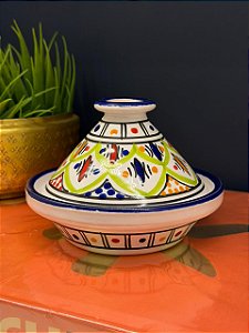 Tagine Saleiro Marroquino - Cerâmica - Pitando à mão - Azul e Verde Claro