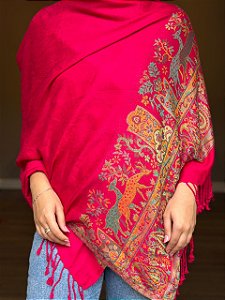 Pashmina de Viscose - Estampada - Rosa e Colorido
