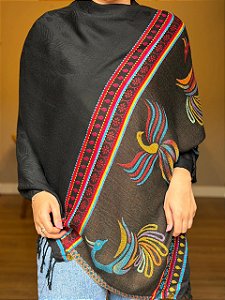 Pashmina de Viscose - Estampada - Preto e Colorido