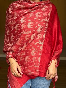 Pashmina de Viscose - Estampada - Dupla Face - Vermelho Queimado e Branco