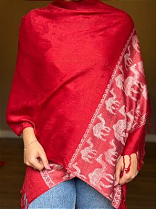 Pashmina de Viscose - Estampada - Dupla Face - Vermelho e Branco