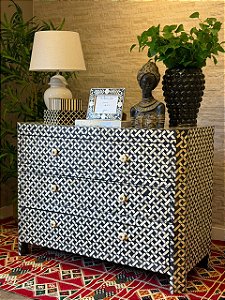 Cômoda em Osso - Marchetaria - Gaveteiro - Preto e Branco