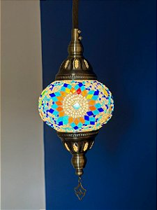 Luminária de Teto Turca Azul Claro e Colorido M
