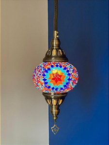 Luminária de Teto Turca Vermelho e Colorido M
