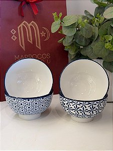 Kit 4 Bowls - Cerâmica - Azul e Branco