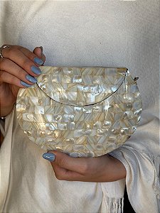Bolsa Clutch em Metal - Madrepérolas - Com Alça