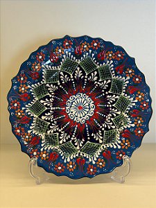 Prato de Parede Médio - Turquia - Decorativo - Cerâmica - Pintado à mão - Azul e Colorido