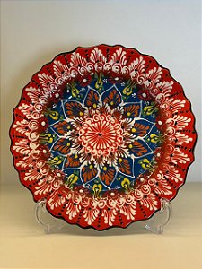 Prato de Parede Médio - Turquia - Decorativo - Cerâmica - Pintado à mão - Laranja e Colorido
