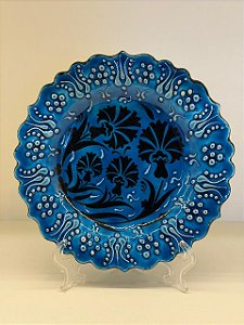 Prato de Parede Pequeno - Turquia - Decorativo - Cerâmica - Alto Relevo - Azul Turquesa