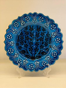 Prato de Parede Pequeno - Turquia - Decorativo - Cerâmica - Alto Relevo - Azul Turquesa