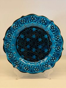 Prato de Parede Pequeno - Turquia - Decorativo - Cerâmica - Alto Relevo - Verde Turquesa