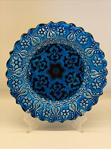 Prato de Parede Pequeno - Turquia - Decorativo - Cerâmica - Alto Relevo - Azul Turquesa