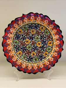 Prato de Parede Pequeno - Turquia - Decorativo - Cerâmica - Alto Relevo - Laranja e Colorido