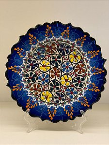 Prato de Parede Pequeno - Turquia - Decorativo - Cerâmica - Alto Relevo - Azul e Colorido