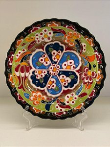 Prato de Parede Pequeno - Turquia - Decorativo - Cerâmica - Alto Relevo - Verde Claro e Colorido