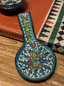 Descanso de Colher - Turco - Cerâmica - Azul Turquesa e Colorido
