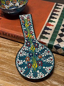 Descanso de Colher - Turco - Cerâmica - Azul Turquesa e Colorido